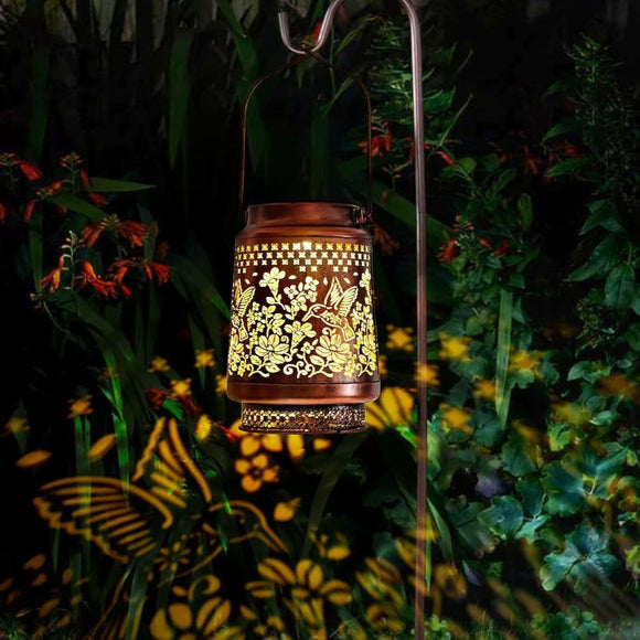 2 - Pack Decorative Solar Hummingbird Lantern(11x11x17CM) - Waterproof Hanging Iron Art Outdoor Projection Light for Garden and Patio (Up to 12 Hrs Illumination) - RnR Galore