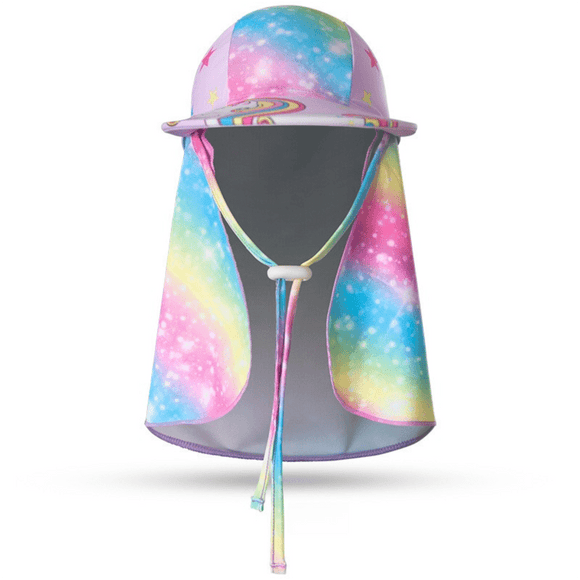 2 - Pack Girls' Sun Protection Swim Cap Set - Cute Cartoon Rainbow Horse Pattern, Quick Dry Nylon Swimming & Wading Hat - RnR Galore