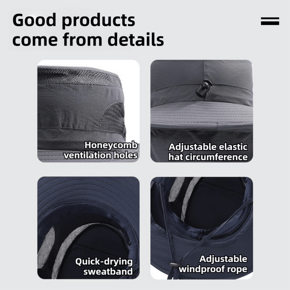 2 - Pack Light Grey Men's Adjustable Sun Protection Hat - Wide Brim, Deep Crown, Quick Dry Breathable Sun Cap with Neck Flap for Hiking & Outdoors - RnR Galore