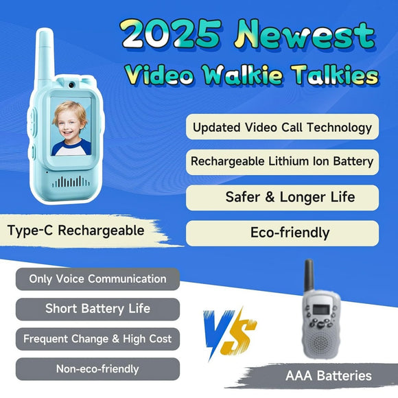 2 - Pack Mini Wireless Video Intercom Set for Children(Blue) - Educational and Interactive Walkie Talkie Toy for Playtime