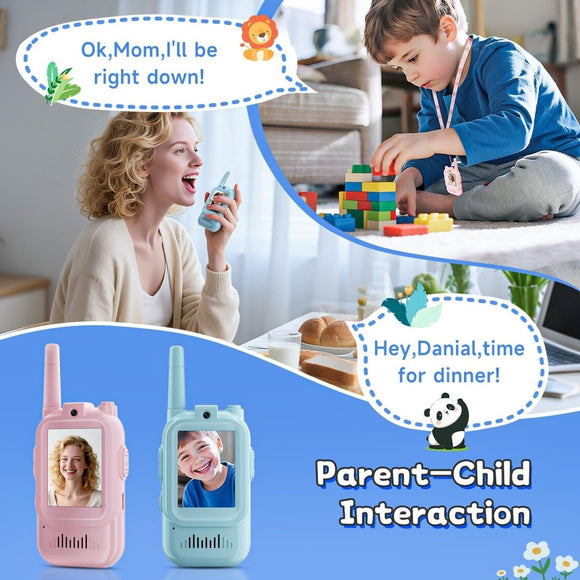2 - Pack Mini Wireless Video Intercom Set for Children(Pink) - Educational and Interactive Walkie Talkie Toy for Playtime