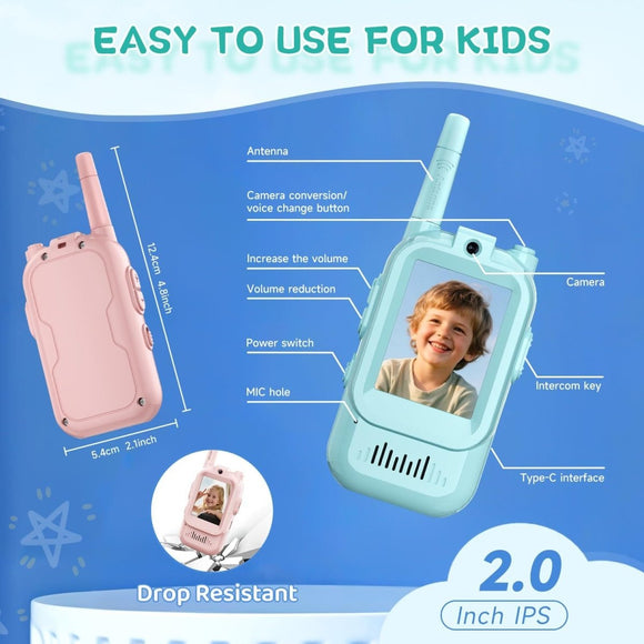 2 - Pack Mini Wireless Video Intercom Set for Children(Pink) - Educational and Interactive Walkie Talkie Toy for Playtime