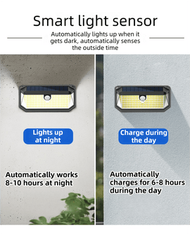 2 - Pack Solar Motion Sensor Wall Light(178 - Bead LED) - 3 Lighting Modes, IP64 Waterproof, Three - Sided Wide - Angle Lighting for Outdoor Security and Garden Lighting - RnR Galore