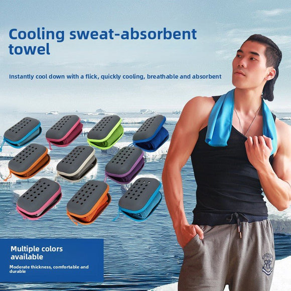 2 - PCS Dark grey Instant Cooling Towel with EVA Case 30x90cm Breathable Ice Silk Sports Towel Quick Dry for Gym Yoga and Outdoor Workouts - RnR Galore