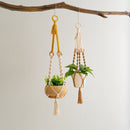 2 pcs Handwoven Plant Hanger - Cotton Rope Hanging Planter with Wooden Rings - RnR Galore