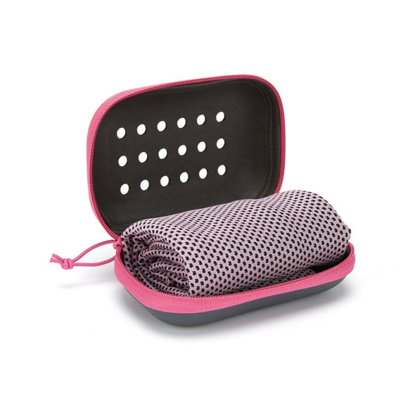 2 - PCS pink Instant Cooling Towel with EVA Case 30x90cm Breathable Ice Silk Sports Towel Quick Dry for Gym Yoga and Outdoor Workouts - RnR Galore