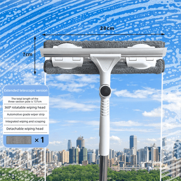 2 PCS Professional 2 - in - 1 Window Squeegee with 137cm Extension Pole - 360 Degree Rotatable High - Rise Window Cleaner with Microfiber Scrubber and Streak - Free Silicone Blade - RnR Galore