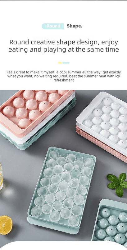 2 PCS Round Ice Cube Trays with Lids 14 Cavity Sphere Ice Ball Maker Mould Stackable Hard Plastic Easy Release for Whiskey Cocktails Pink - RnR Galore