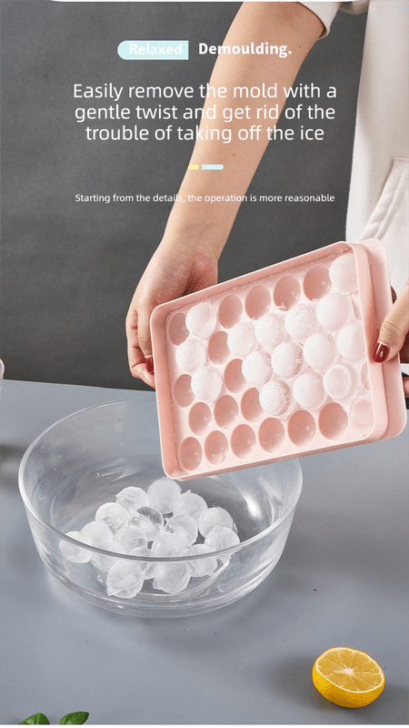 2 PCS Round Ice Cube Trays with Lids 33 Cavity Sphere Ice Ball Maker Mould Stackable Hard Plastic Easy Release for Cocktails Whiskey Blue - RnR Galore