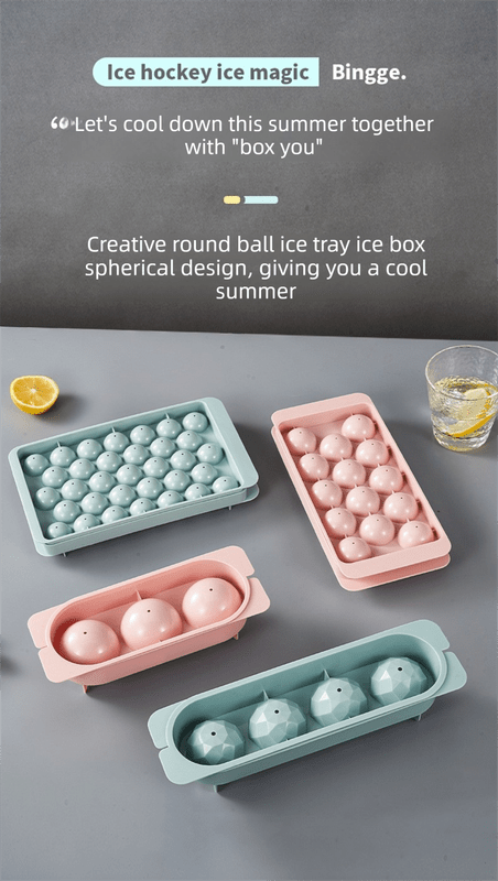 2 PCS Round Ice Cube Trays with Lids 33 Cavity Sphere Ice Ball Maker Mould Stackable Hard Plastic Easy Release for Cocktails Whiskey Pink - RnR Galore