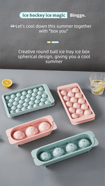 2 PCS Round Ice Cube Trays with Lids 33 Cavity Sphere Ice Ball Maker Mould Stackable Hard Plastic Easy Release for Cocktails Whiskey Pink - RnR Galore