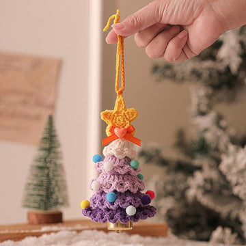 2 Pcs Style B Yellow and Purple Handmade Crochet Christmas Tree Ornament - Festive Hanging Decoration with Jingle Bell - RnR Galore