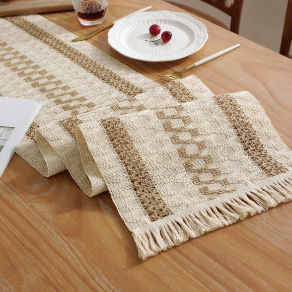 2 - PCS White Bohemian Woven Table Runner with Tassels - Rustic Farmhouse Decor for Dining & Coffee Tables - RnR Galore
