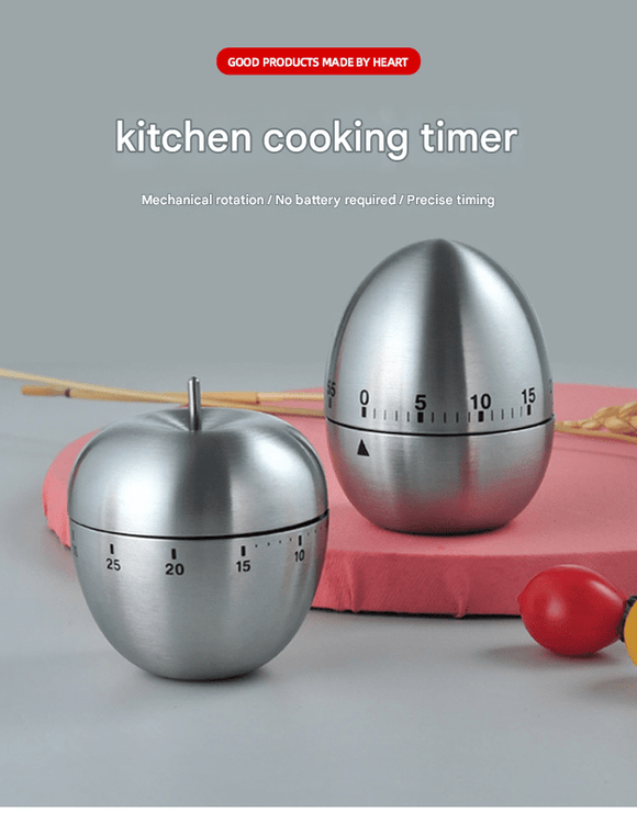 2 - piece Apple and Egg Shape Stainless Steel Kitchen Timer Mechanical Cooking Timer - Wind - Up 60 Minute Countdown Timer - Loud Ring 72dB Baking Tool with Non - Slip Base - Battery - Free Analog Timer for Home Office - RnR Galore