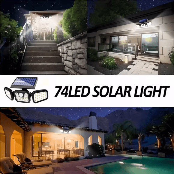 (2 - piece set)74 LED solar sensor lights with motion sensors, 3 - level brightness mode outdoor wall lights, suitable for front doors, courtyards, garages, and terraces - RnR Galore