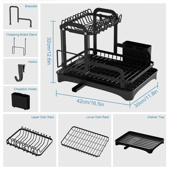 2 Tier Dish Drainer Rack with Drain Basket - RnR Galore