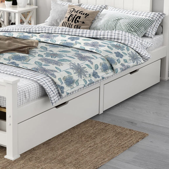 2 x Wooden Bed Frame Storage Trundle Drawers - White - RnR Galore