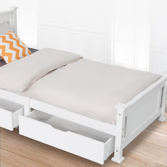 2 x Wooden Bed Frame Storage Trundle Drawers - White - RnR Galore