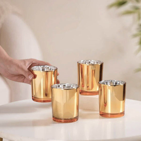 20 Pack Gold Votive Tealight Candle Holders Valentines Day Mercury Wedding Decor Glass Candlestick Party Decorations Bridal Baby Shower Event - RnR Galore