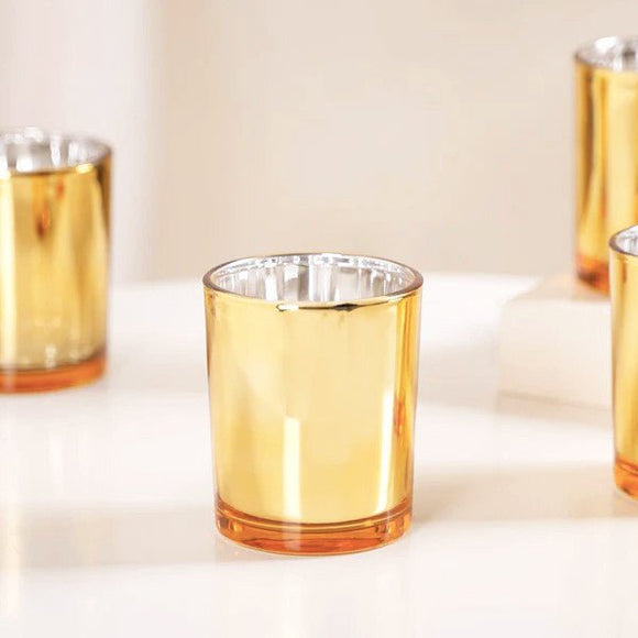 20 Pack Gold Votive Tealight Candle Holders Valentines Day Mercury Wedding Decor Glass Candlestick Party Decorations Bridal Baby Shower Event - RnR Galore