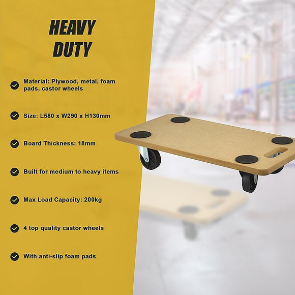 200kg Heavy Duty Hand Dolly Furniture Wooden Trolley Cart Moving Platform Mover - RnR Galore