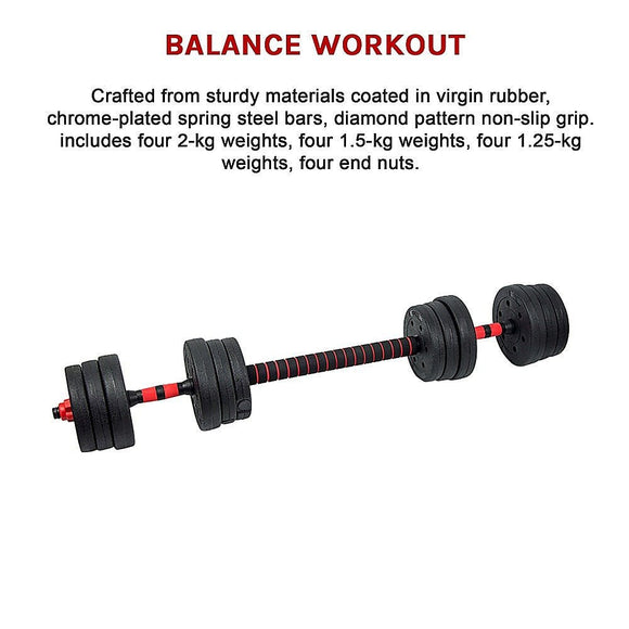 20kg Adjustable Rubber Dumbbell Set Barbell Home GYM Exercise Weights - RnR Galore
