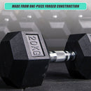 20KG Commercial Rubber Hex Dumbbell Gym Weight - RnR Galore