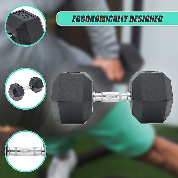 20KG Commercial Rubber Hex Dumbbell Gym Weight - RnR Galore