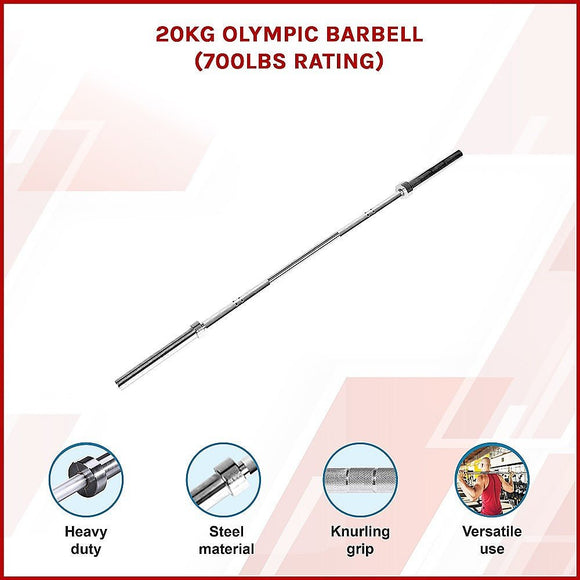 20kg Olympic Barbell 700lb Rated for Powerlifting Home Gym Training - RnR Galore