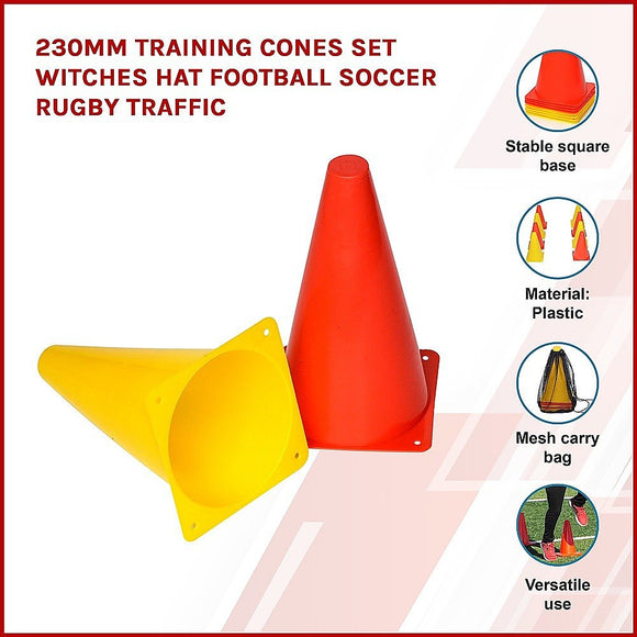 230mm Training Cones Set Witches Hat Football Soccer Rugby Traffic - RnR Galore