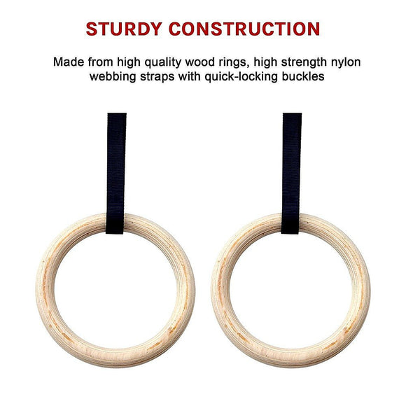235mm Wooden Gymnastic Rings – Olympic Gym Strength Training & Fitness - RnR Galore