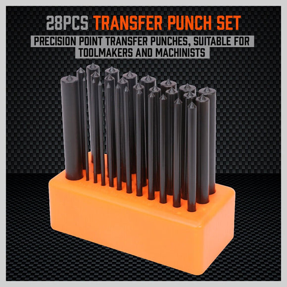 28x Center Transfer Punches Set Machinists Tool Punch Stand Heat Treated Steel - RnR Galore