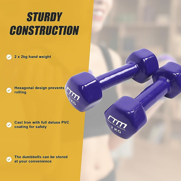 2kg Dumbbells Pair PVC Hand Weights Rubber Coated - RnR Galore