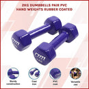 2kg Dumbbells Pair PVC Hand Weights Rubber Coated - RnR Galore