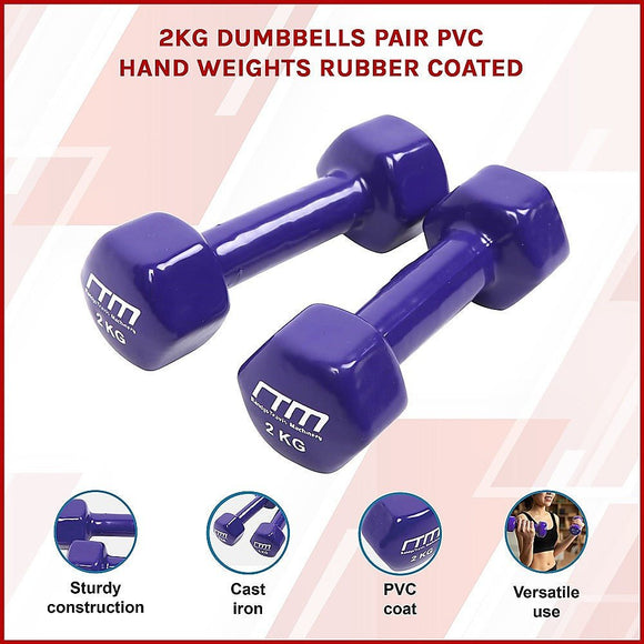 2kg Dumbbells Pair PVC Hand Weights Rubber Coated - RnR Galore