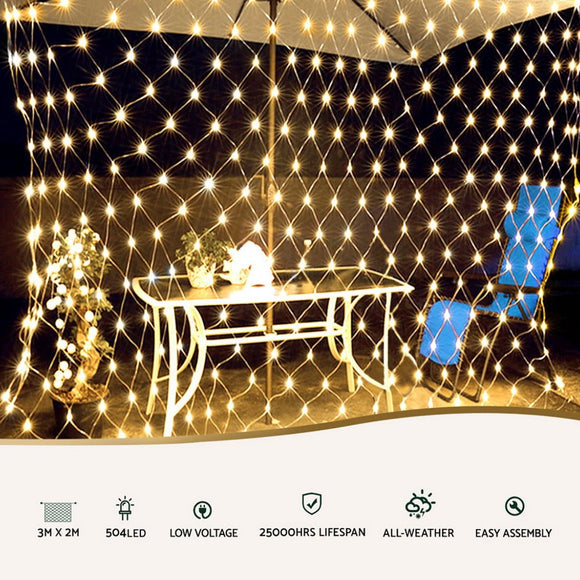 2Mx3M Christmas Lights Net String Light Decorations Warm 504 LED Jingle Jollys - RnR Galore