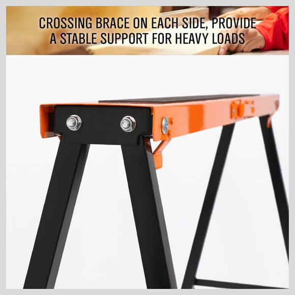 2Pc Mastercraft Sawhorse Metal Folding Non - slip Surface Saw Horse 120KG Capacity - RnR Galore