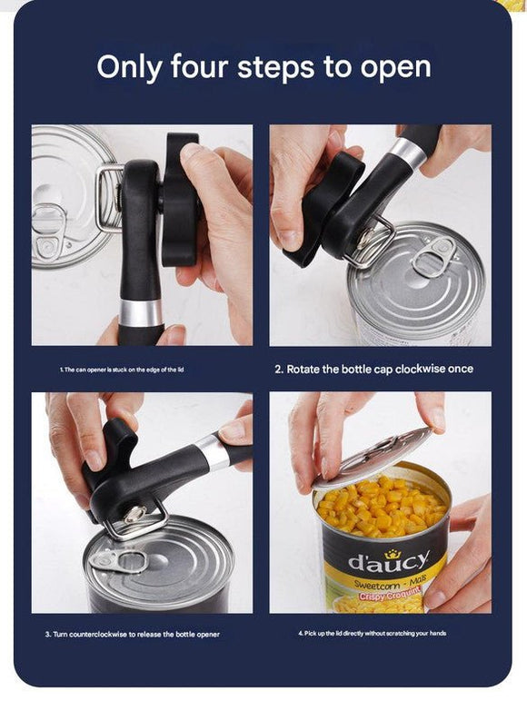 2pc Multifunctional Safe - Cut Can Opener - Smooth Edge, Ergonomic Handle(black) - RnR Galore