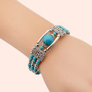 2pcs Ethnic - style Vintage Open Bracelet, Turquoise Beads with Silver Carved Accents, Bohemian Exotic Charm, a Personalized Accessory for Daily and Travel Wear.black - RnR Galore