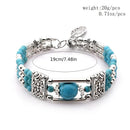2pcs Ethnic - style Vintage Open Bracelet, Turquoise Beads with Silver Carved Accents, Bohemian Exotic Charm, a Personalized Accessory for Daily and Travel Wear.Rose - RnR Galore