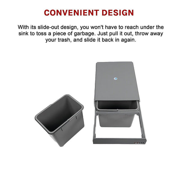 2x 15L Pull Out Trash Bin Dual Kitchen Garbage Waste Basket Cabinet Bin - RnR Galore