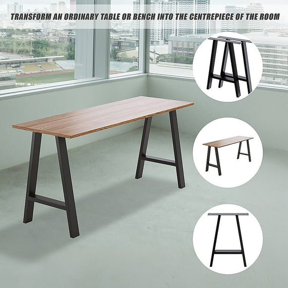 2x Rustic Dining Table Legs Steel Industrial Vintage 71cm - Black - RnR Galore