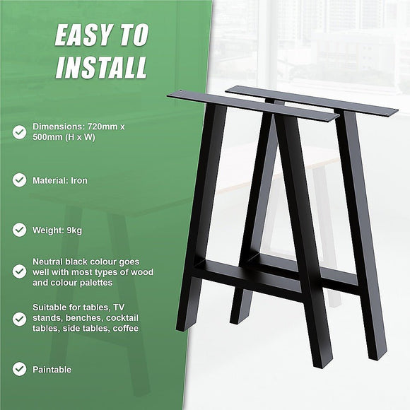 2x Rustic Dining Table Legs Steel Industrial Vintage 71cm - Black - RnR Galore