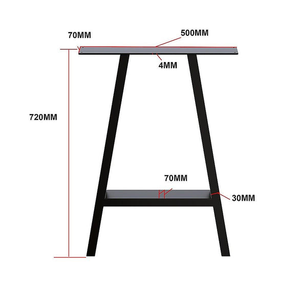 2x Rustic Dining Table Legs Steel Industrial Vintage 71cm - Black - RnR Galore