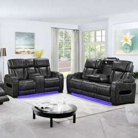 3 - 2 Seater Electric Air Leather Dark Grey Recliner Set - RnR Galore