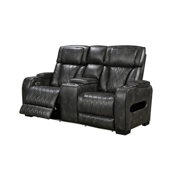 3 - 2 Seater Electric Air Leather Dark Grey Recliner Set - RnR Galore