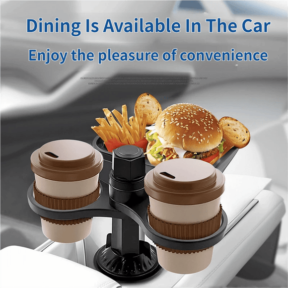 3 - in - 1 Car Rotating Dinner Tray & Double Cup Holder with Secure Phone Mount - Car Cup Slot Swivel Expander and Snacks & Drinks Organizer - RnR Galore
