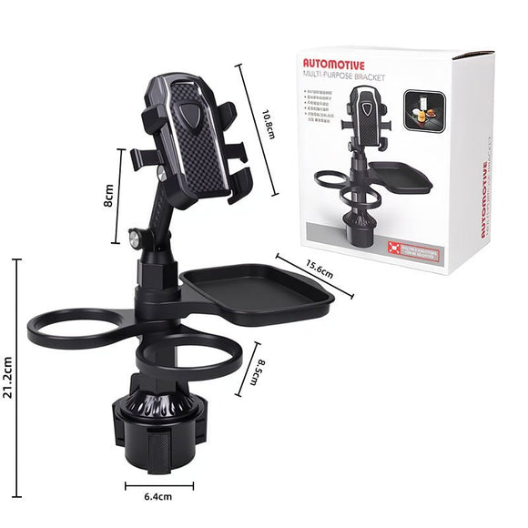 3 - in - 1 Car Rotating Dinner Tray & Double Cup Holder with Secure Phone Mount - Car Cup Slot Swivel Expander and Snacks & Drinks Organizer - RnR Galore