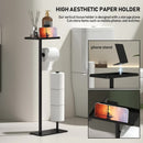 3 - in - 1 Freestanding Toilet Paper Holder - Thick Carbon Steel with Matte Black Finish, Storage Top, Paper Roll Holder, and Integrated Brush Holder - RnR Galore