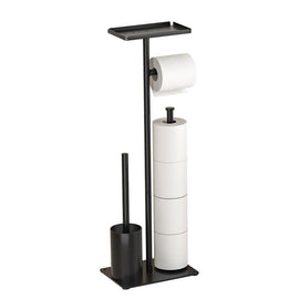3 - in - 1 Freestanding Toilet Paper Holder - Thick Carbon Steel with Matte Black Finish, Storage Top, Paper Roll Holder, and Integrated Brush Holder - RnR Galore